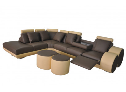 Big Corner Sofa with USB Leather Suite Corner Landscape Upholstery Living L-shape Stool