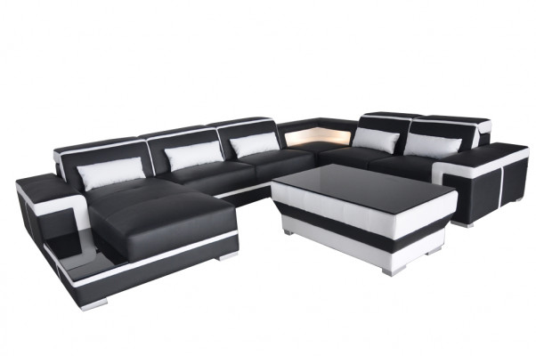 XXL Leather Sofa Upholstery Living Couch Seat Suite Corner Sofas Couches + Table