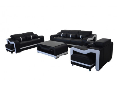 Sofa Leather +USB,Couch Upholstery Suite 3+2+1 Seat Complete Set Sets +Table