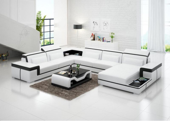 Corner sofa Living landscape Sofa U-shape Upholstery Couches Leather Design Illuminated Couch