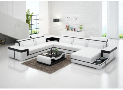 Corner sofa Living landscape Sofa U-shape Upholstery Couches Leather Design Illuminated Couch