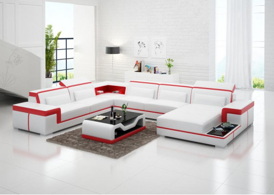 Corner sofa Living landscape Sofa U-shape Upholstery Couches Leather Design Illuminated Couch