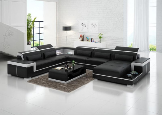 Corner sofa Living landscape Sofa U-shape Upholstery Couches Leather Design Illuminated Couch