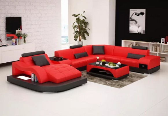 Corner sofa U-shape Armchair Coffee table Modern sofa Leather sofa Corner sofa Upholstery 2-piece set