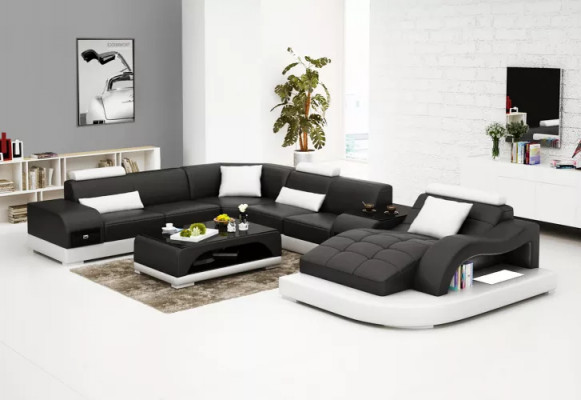 Corner sofa U-shape Armchair Coffee table Modern sofa Leather sofa Corner sofa Upholstery 2-piece set