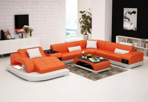 Corner sofa U-shape Armchair Coffee table Modern sofa Leather sofa Corner sofa Upholstery 2-piece set