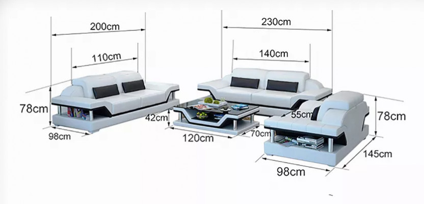 Living landscape Sofa set 221 Seater Coffee table Leather sofa Modern sofa Couch