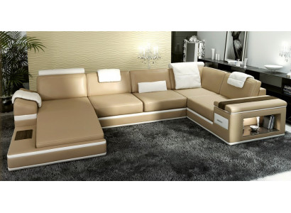 Corner sofa Sofa Couch Upholstery Leather Suite Living landscape Corner Living Beige