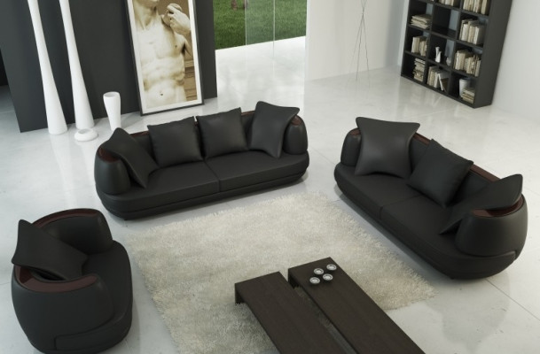 Sofa set Couch Upholstery Leather Sofa 3+2+1 Classic Couches Royal Seat Black