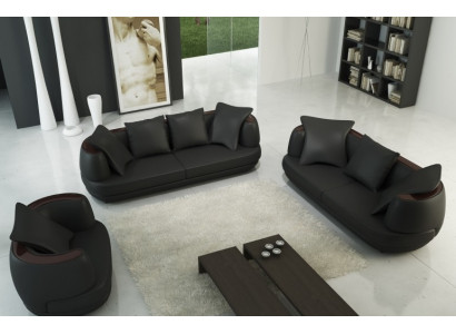 Sofa set Couch Upholstery Leather Sofa 3+2+1 Classic Couches Royal Seat Black