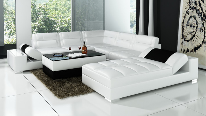 Comfortable Statement New Leather Corner Sofa in U-shape for your living ambience