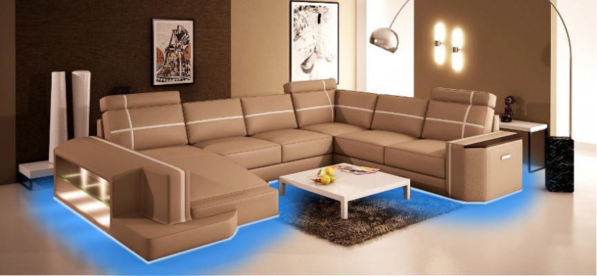 Comfortable Statement New Leather Corner Sofa in U-shape for your living ambience