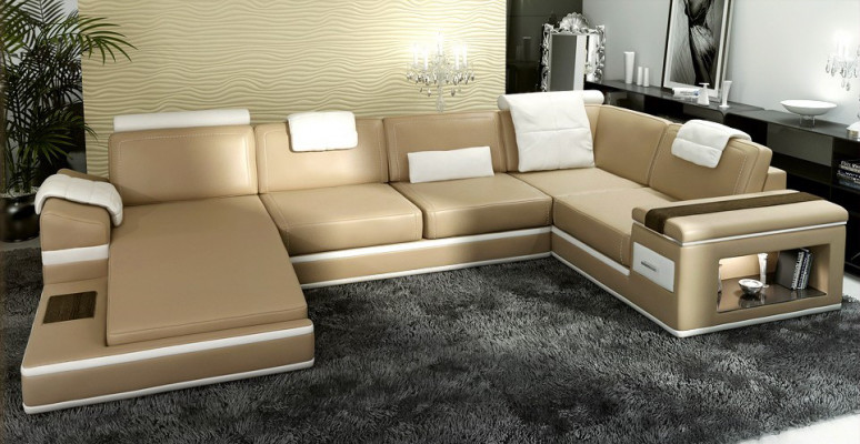 Corner sofa Sofa USB + LED Living landscape U-shape Upholstery Couch Leather sofa Fabric Leather