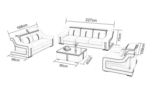 Designer Sofa Couch 3+2 Seat Upholstery Leather Couches Big Sofas Illuminated