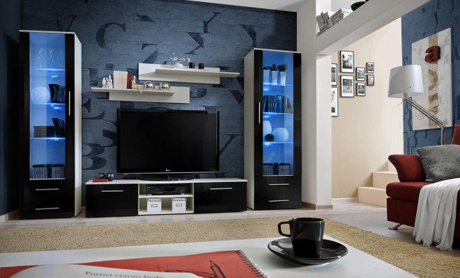 White Wall unit Living room Furniture TV Lowboard Sideboard Modern Design Furnishings