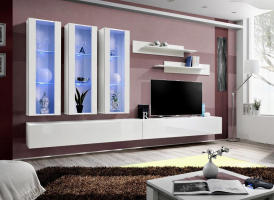 White Wall unit Designer Hanging Display case TV Stand Sideboard Wood Modern