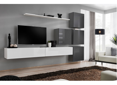 White TV Lowboard Wood Furniture Suite Complete Wall unit Living room Set Modern