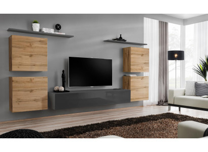 Wooden furniture Wall unit Living room Gray Wall shelf Luxury Furnishings new