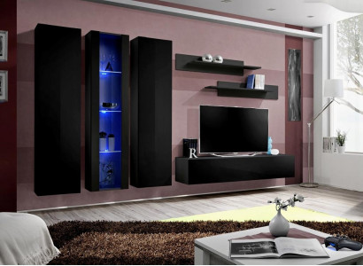 Wooden furniture Wall unit wall cabinet Black TV lowboard suite hanging display case