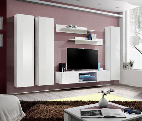 White Wall unit Wall wall cabinet Complete Living room Designer TV lowboard Wood