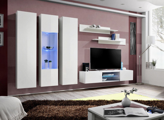 White Wall unit Hanging Display case TV Stand Luxury Wall Cabinet Furnishings Wood Furniture