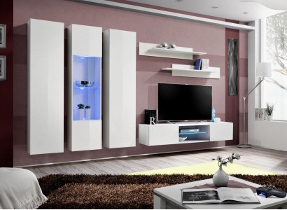 White Wall unit Hanging Display case TV Stand Luxury Wall Cabinet Furnishings Wood Furniture