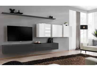 Wooden furniture wall unit gray designer TV lowboard high gloss sideboard wall cabinet