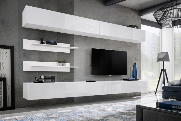 White Wall unit Living room set 6 pieces luxury modern wooden furniture wall cabinet TV lowboard