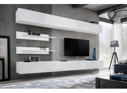 White Wall unit Living room set 6 pieces luxury modern wooden furniture wall cabinet TV lowboard