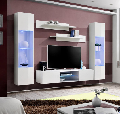 White Wall unit Wall Shelves Hanging Display case Complete Living room Designer