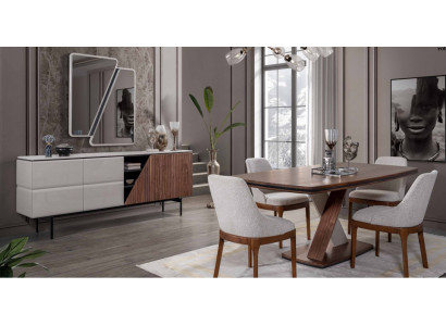 Brown-Gray Dining room Suite Dining table 4x Chairs Chest of drawers Mirror 7pcs