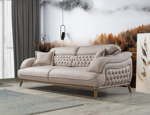 Living room sofa set 3-piece modern Chesterfield 2x three-seater sofa design armchair