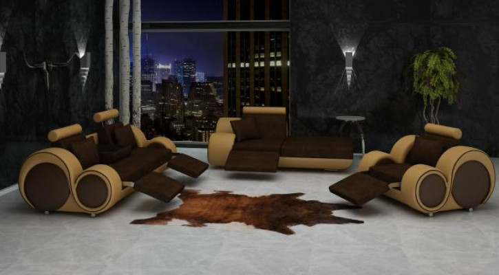 Sofa Suite Leather & Textile Fabric Couch Sofa set 3+Chaise+1 ​​Living landscape