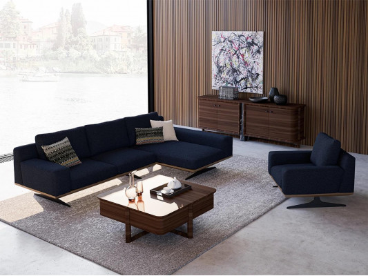 Modern Blue Designer Living room Furnishings Upholstered Sofa Luxury Upholstery Textile