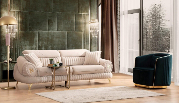 Sofa 3 Seater with Armchair White Elegant Modern Luxury Design Furniture