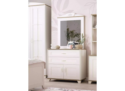 Suite Chest of drawers with Mirror Set Wardrobe Wood White Chests of drawers Design