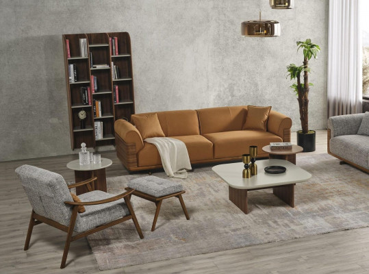 Sofa set Complete e upholstered sofa brown three-seater armchair modern 3-piece