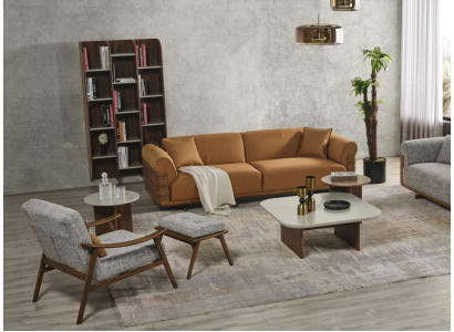 Sofa set Complete e upholstered sofa brown three-seater armchair modern 3-piece