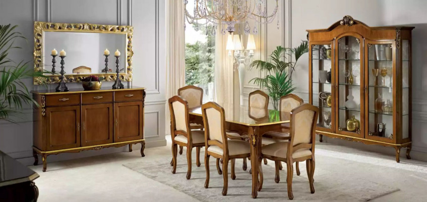 Dining table Suite Table + 6x Chairs Dining room Suite Table Wood Textile