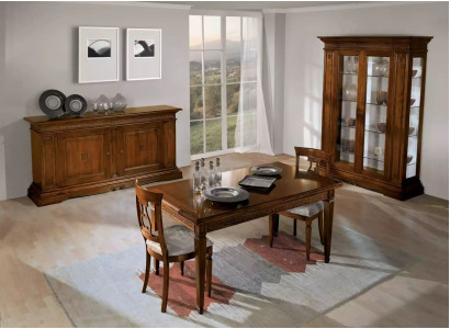 Suite set 7 pieces. Dining room Dining table 4x Chairs Display case Luxury Wood Furniture