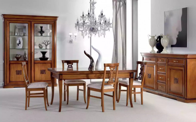 Design Dining room Set Suite 7tlg Wood Furniture 4x Chairs Table Display case new