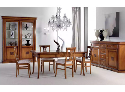 Design Dining room Set Suite 7tlg Wood Furniture 4x Chairs Table Display case new