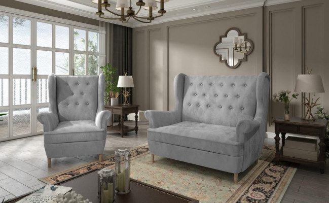 Gray Fabric Chesterfield Sofa set 2+1 Seater Sofa Couch Upholstery Velvet