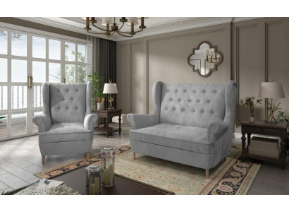 Gray Fabric Chesterfield Sofa set 2+1 Seater Sofa Couch Upholstery Velvet