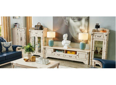 3 pieces Wall unit TV Lowboard Elegant Display case Living room Design Classic