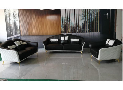 Black sofa set 3+2+1 set living landscape sofa couch suite leather sofa new