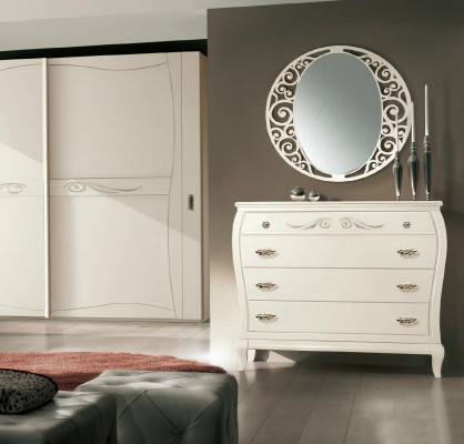 Sideboard Chest of drawers with Mirror Sideboards Wood Chests of drawers Furniture 2pcs White Italy