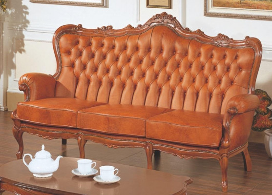 Luxury 3-Seater Sofa 3-Seater Sofa from Brown Leather Art Deco Style Furniture Leather