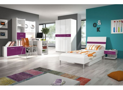 Purple Bedroom Youth Room Set Modern Wardrobe Table 5-piece.