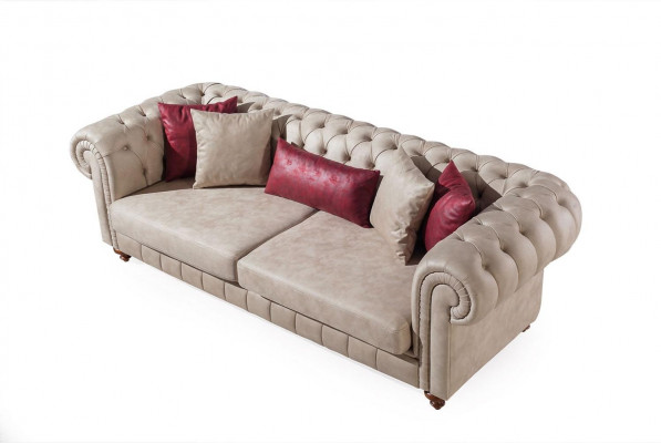 Chesterfield Sofa Couch Suite Seating group Upholstery Living room Set 3+3+1